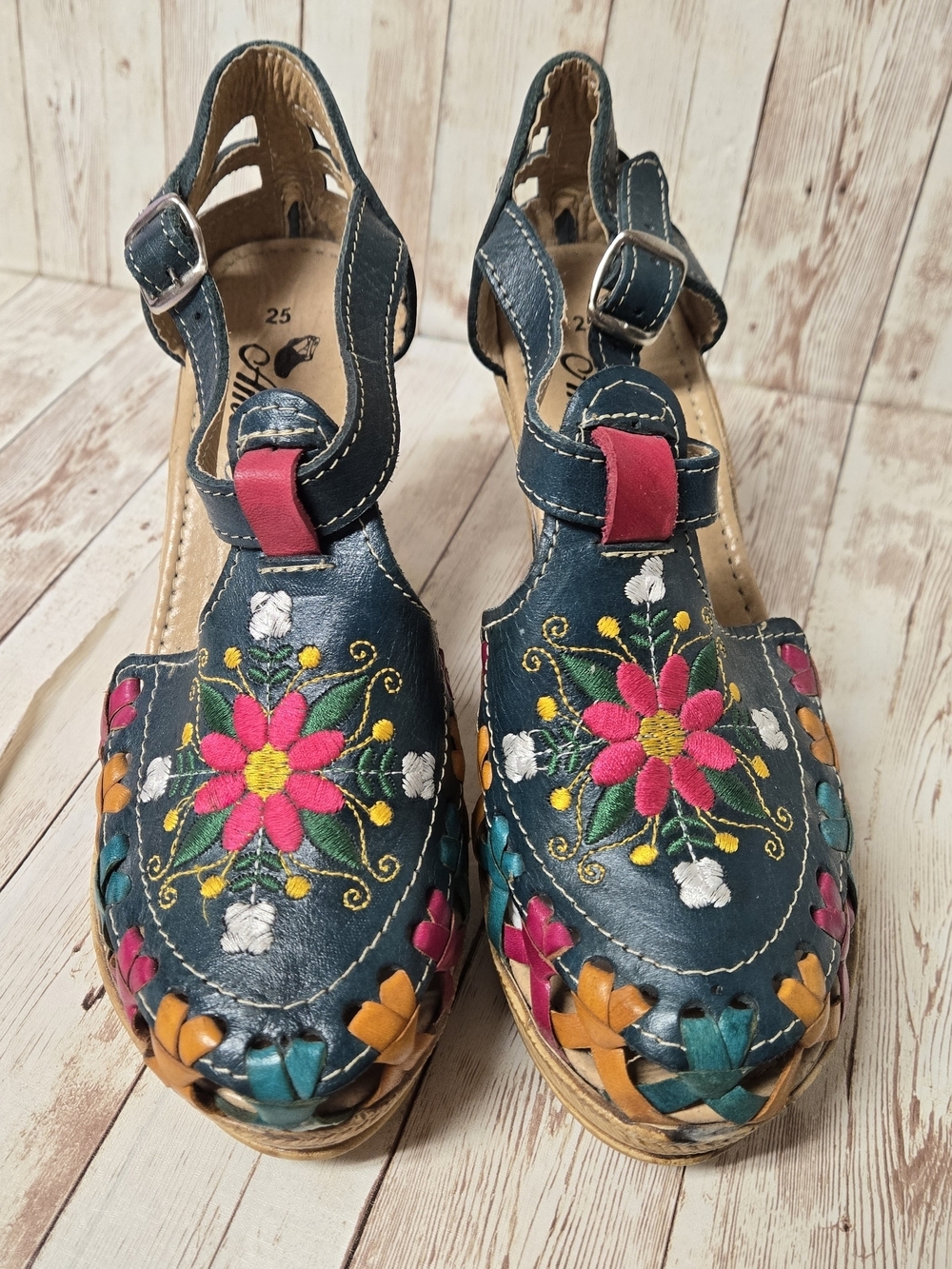 AmeriKa Collection Teal Embroidered Boho Espadrille Wedge Sandals Sz 25 (US 8)